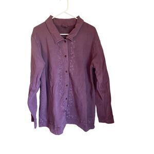 Cabela Purple Sweater Cardigan Button Front Embroidered Cottage Gorp Outdoor XL